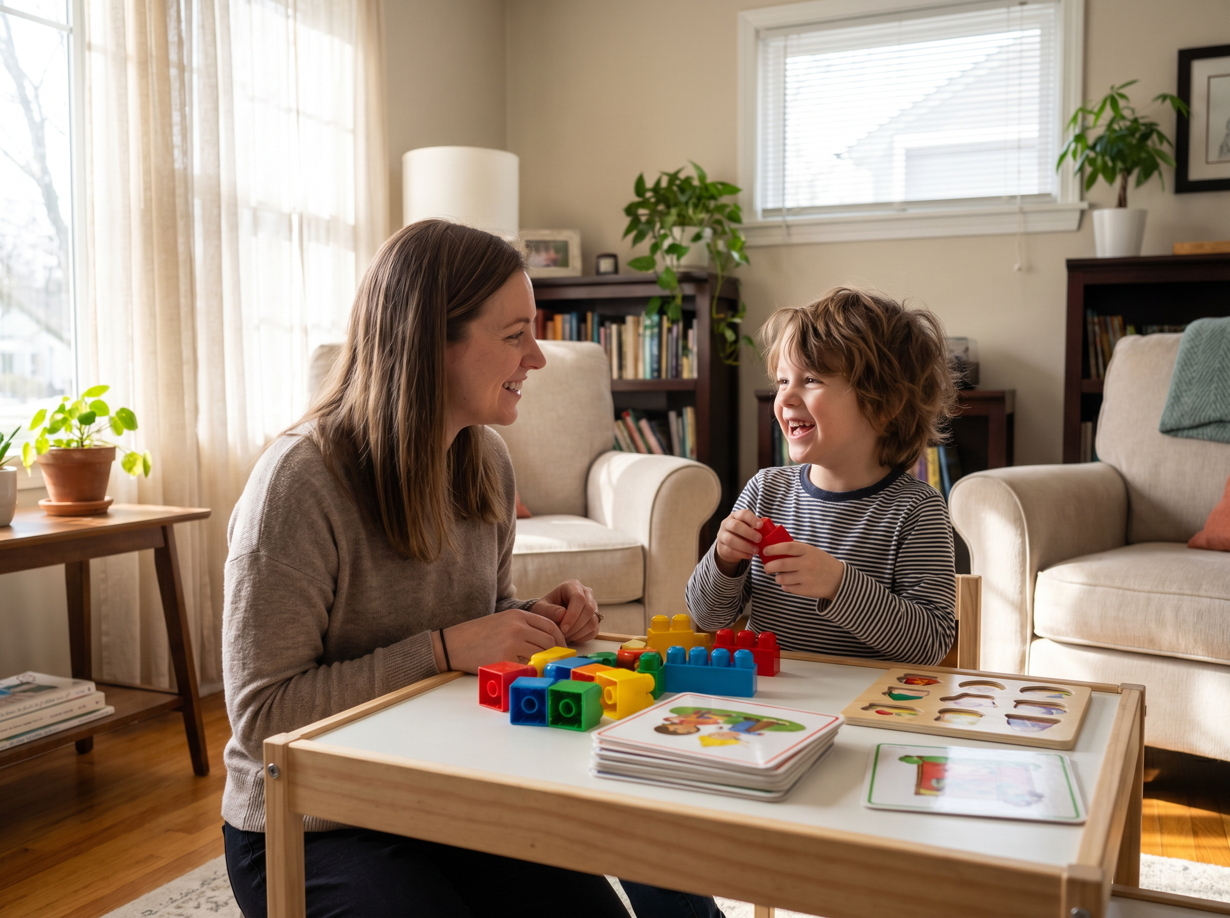 Child playing with a therapist at home